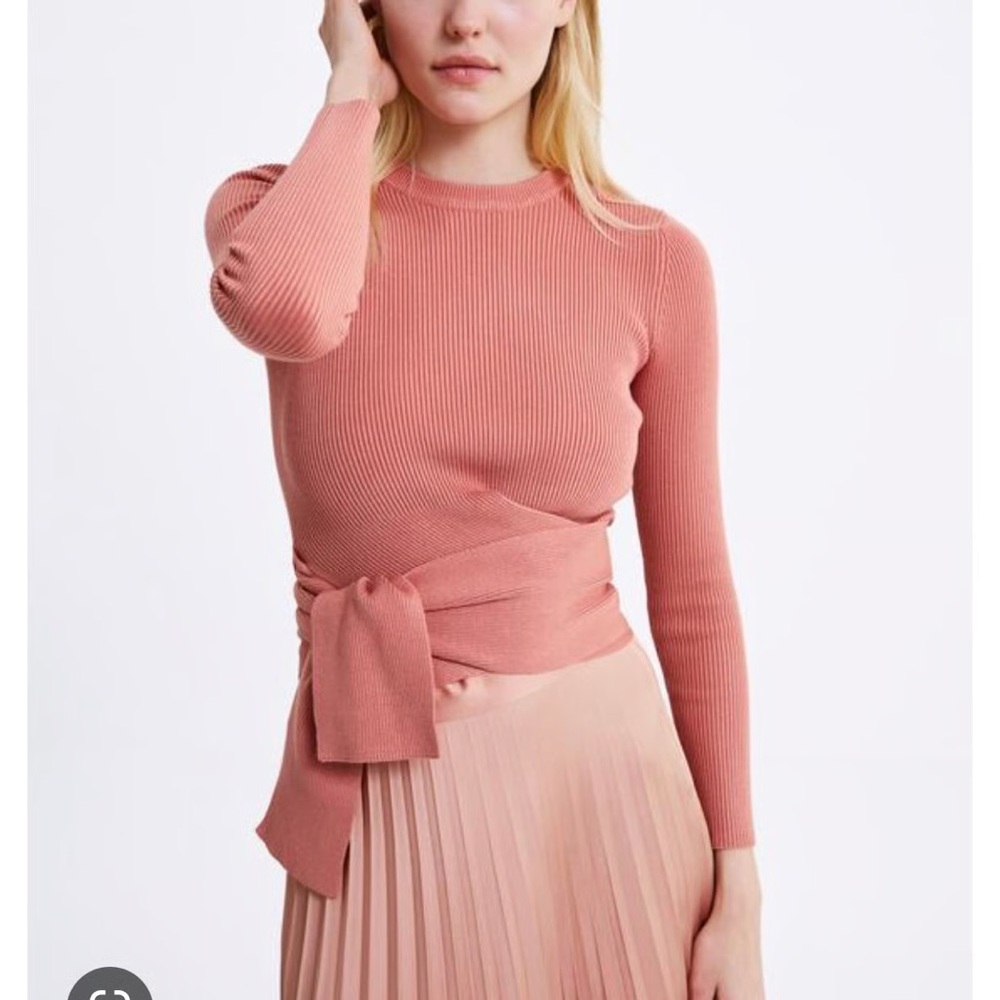 Zara Rose Pink Ribbed Wrap Sweater